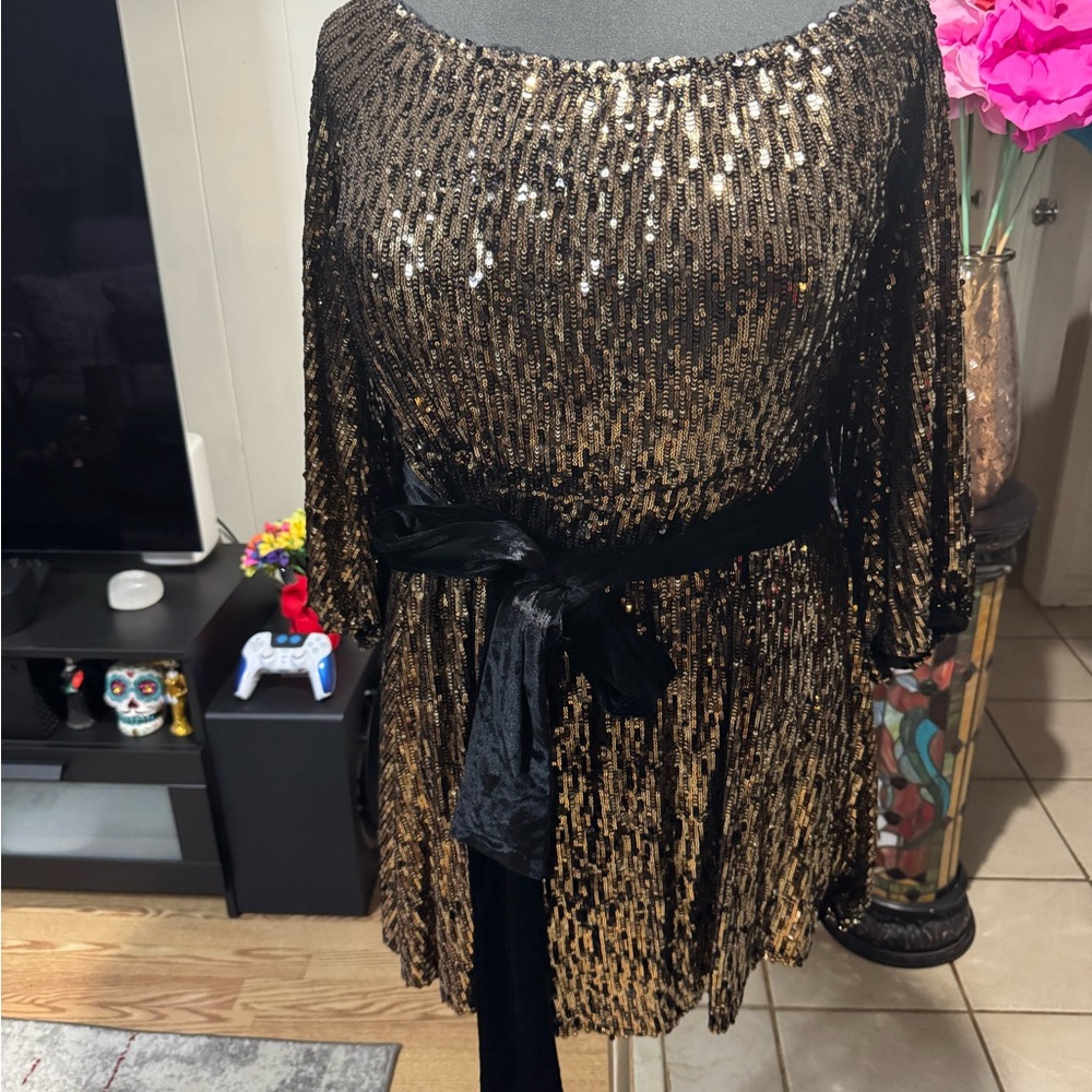 Eloquii Black and Gold Sequin Dress